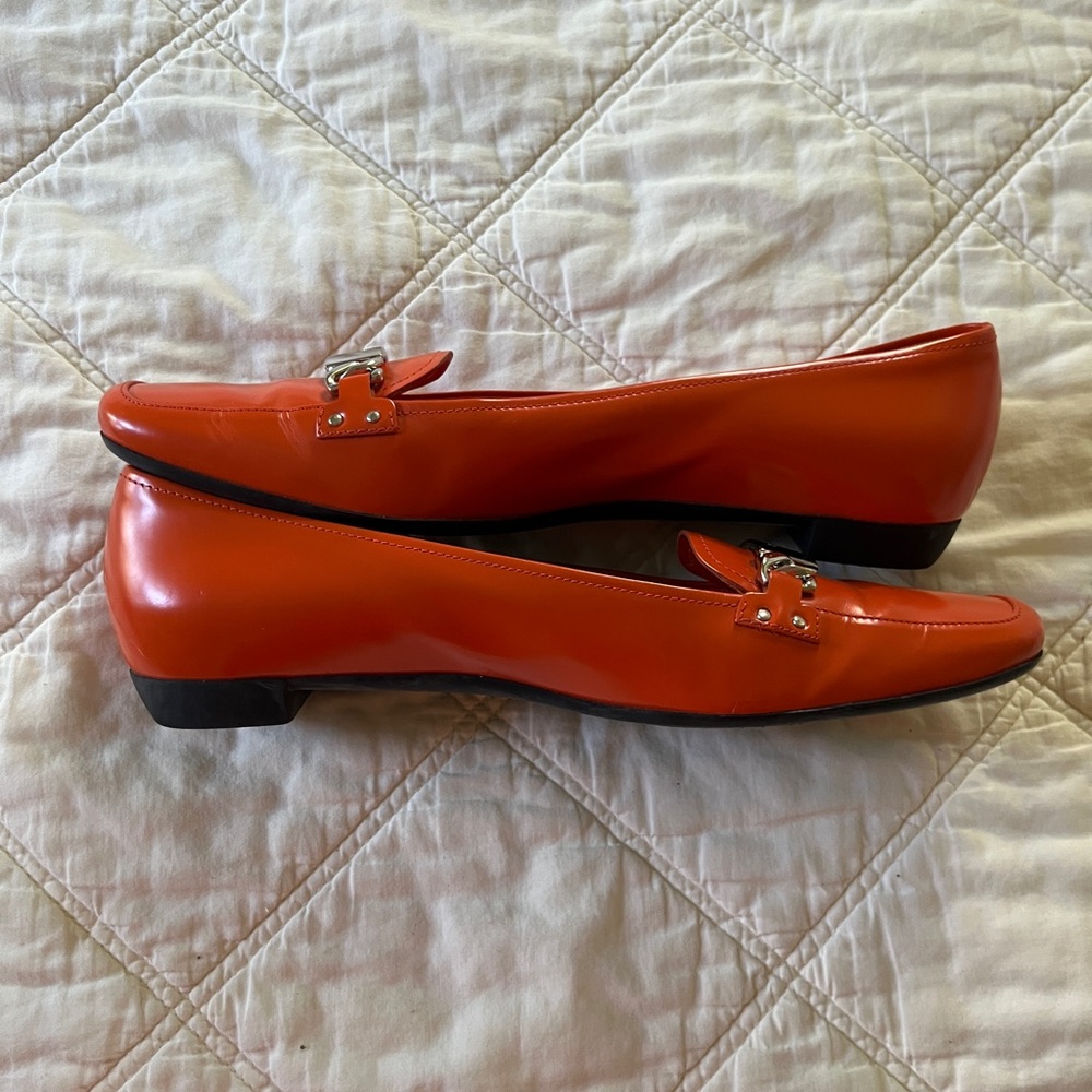 Prada Orange Leather Loafers with Silver Hardware - Picture 4 of 16